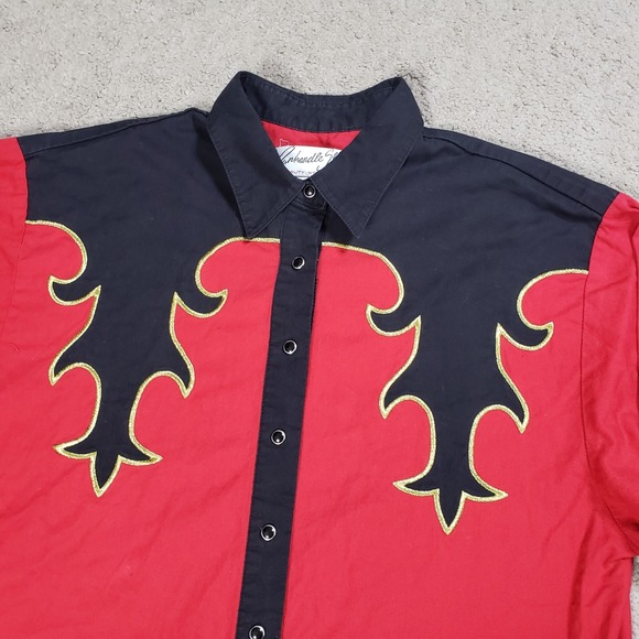 Vintage Panhandle Slim Western Shirt Mens M (Small?) Plaid Red Black Cowboy Yoke - Picture 3 of 10